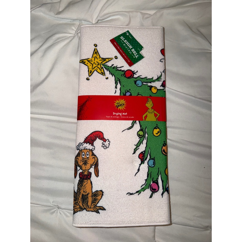 The Grinch Sleigh Bell Bistro Christmas Dish‎ Drying Mat Max Dog Dr Seuss